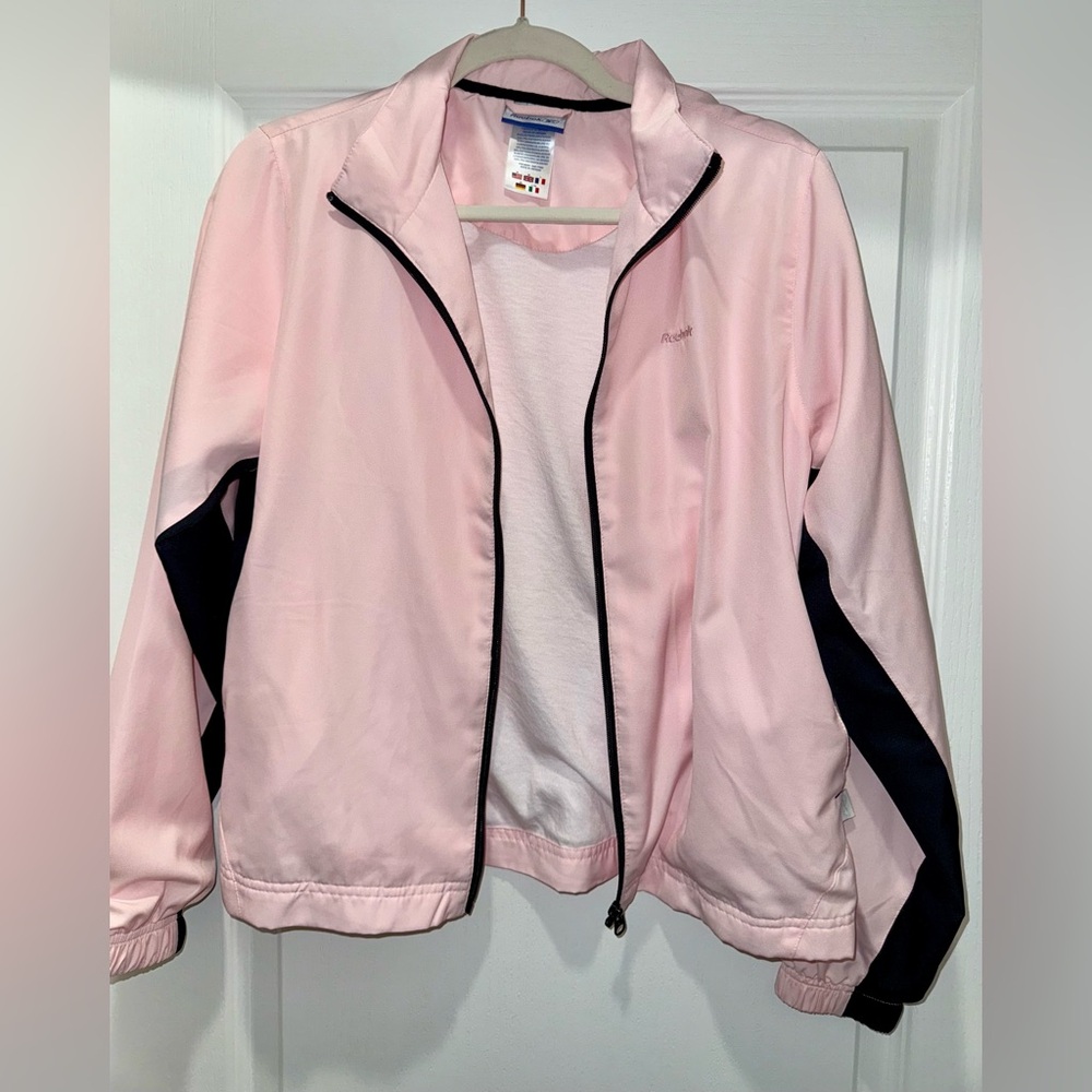 Reebok Pink and Black Athletic Jacket (fits like small)